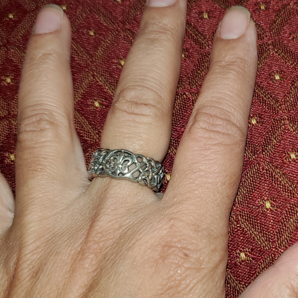 Solid Sterling Silver Filigree Band Sz 8